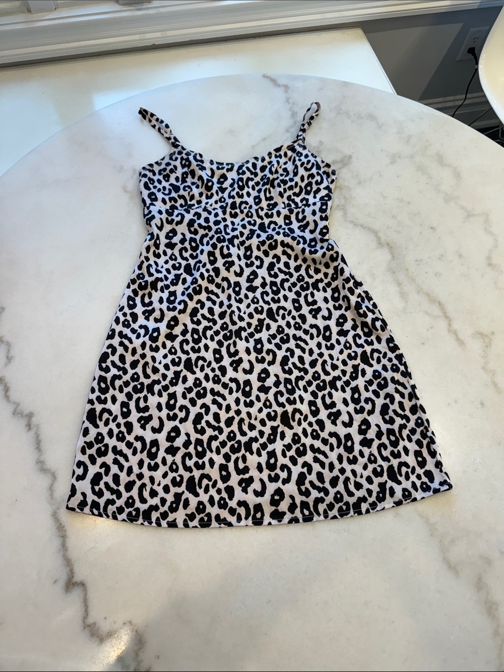 Black & White Leopard empire waist Slip Mini with tie back